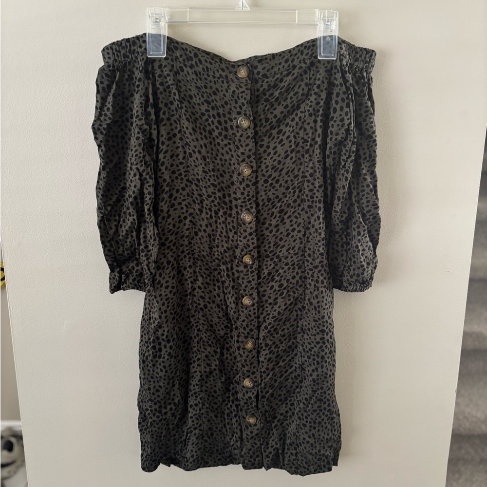 Wrangler Sage Green Leopard Print Long Sleeve Dress